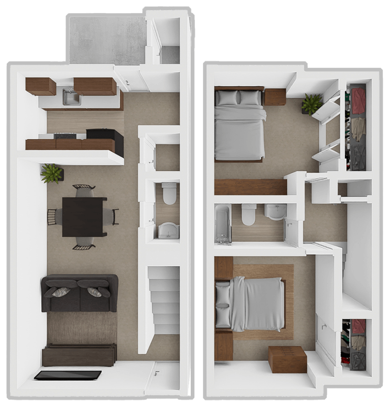 2 Bed 1.5 Bath TH floor plan